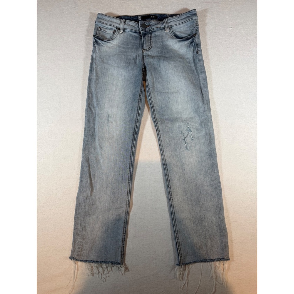 KUT from the Kloth Women Light Wash Straight Leg Raw Hem Jeans Size 4 Distressed